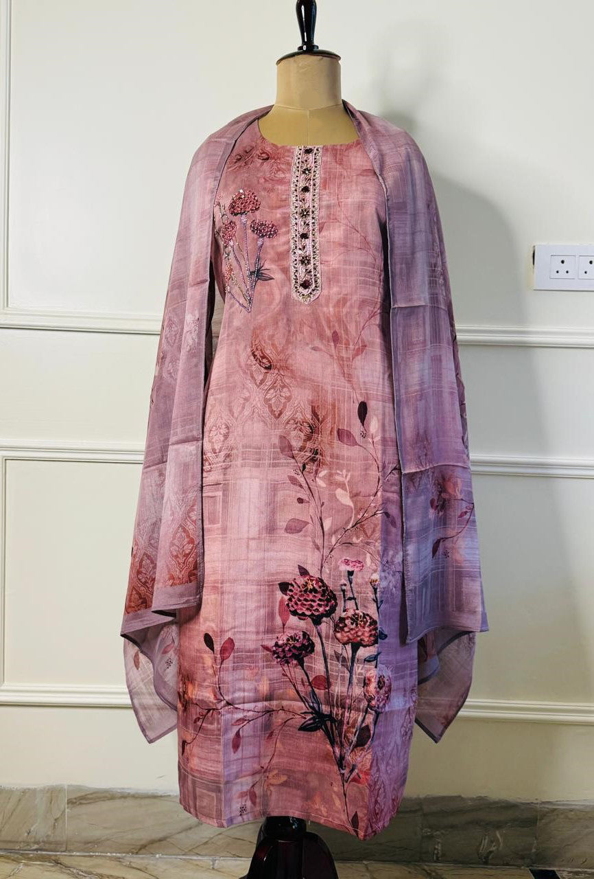 Peach Kurti Pant Dupatta